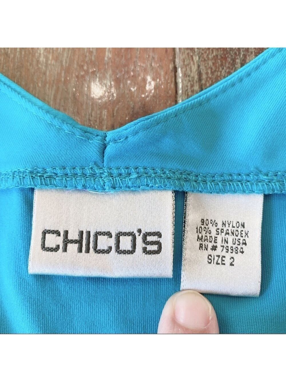 Chicos Aqua Blue Cap Sleeve Tee Size 2 (12) - Picture 5 of 7